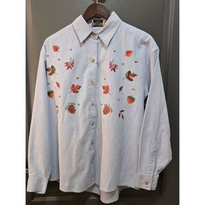 Vintage Republic Denim Button Up Fall‎ Leaves Embroidery  Collared Shirt, Size L